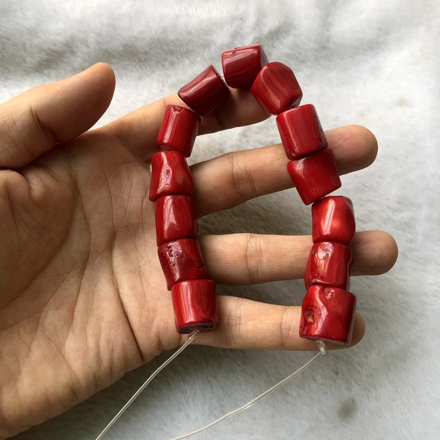 

Wholesale 1of 8" Strand Natural Red Coral Nugget Tube Beads, 11-16mm Barrcel Tube Beads Irregular size beads