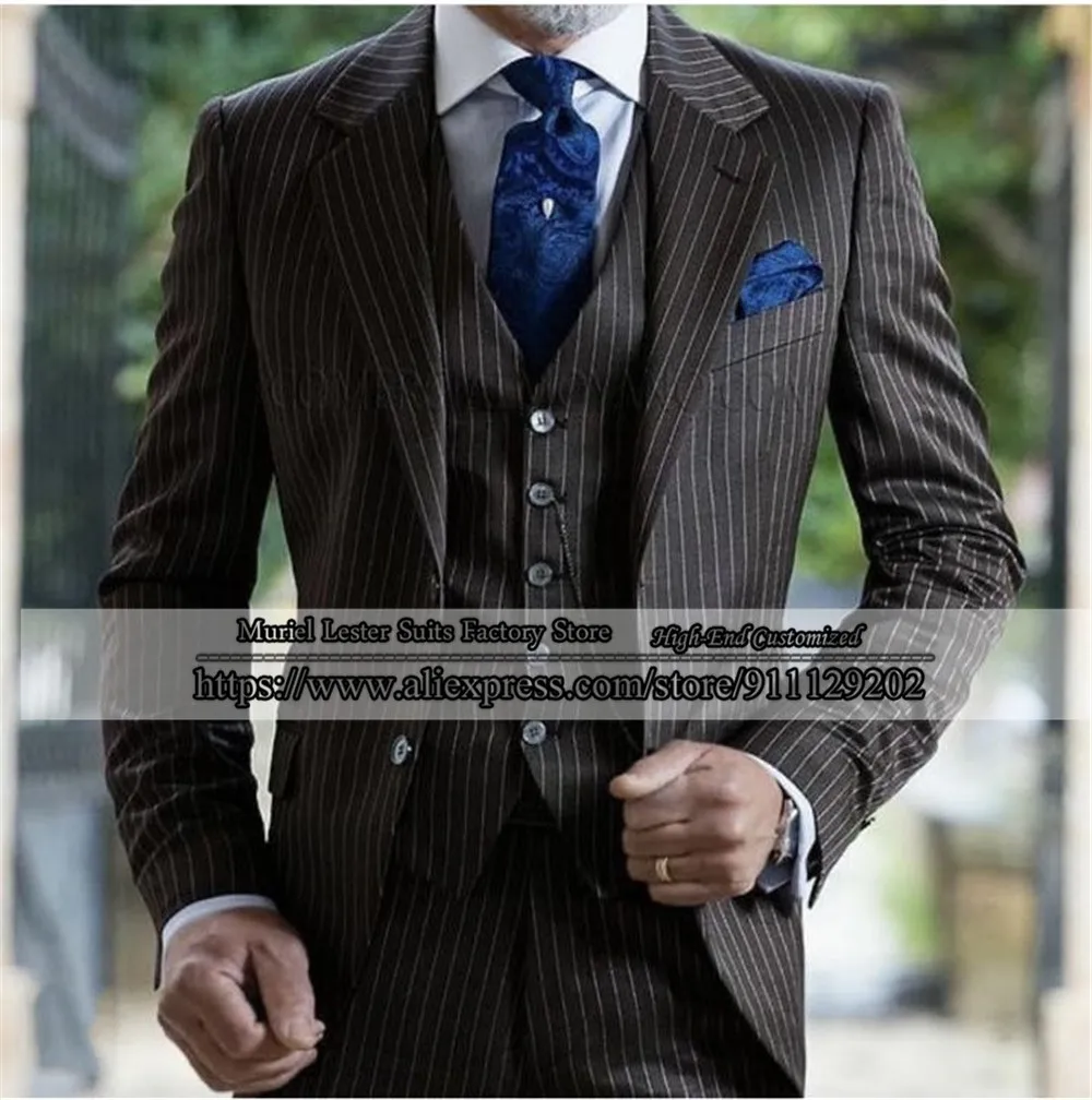 

Navy Pinstripe Men Suits Formal Wedding Blazer Masculino Custom Made 3 Pieces Jacket+Vest+Pants Slim Fit Traje Hhombre Mariage