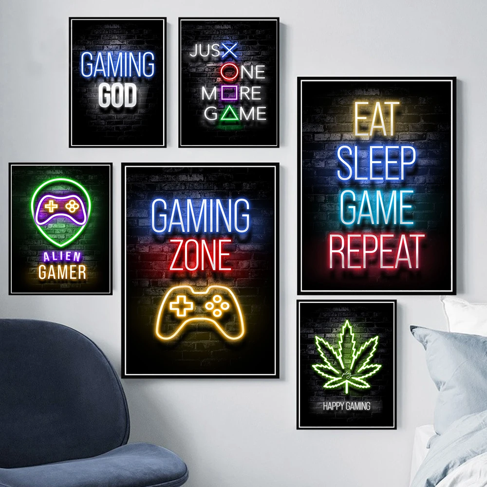 

Canvas Painting Eat Sleep Game Repeat Gaming Art Poster Prints Gamer Wall Art Picture kids Boys Room Decorative Playroom