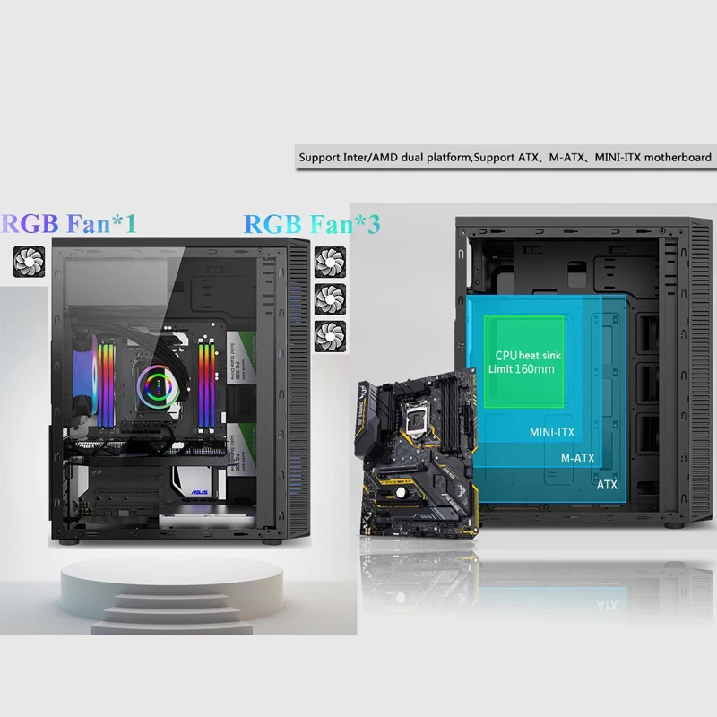 Чехол для компьютера с изображением RGB ATX center tower четыре лампочки диаметром 120 мм