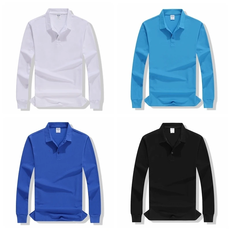 Осенние мужские рубашки поло хлопковые с длинным рукавом одноцветные толстовки