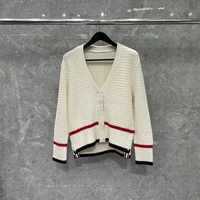 tb thom mens sweater harajuku knit cardigan korean version of v neck hem striped top luxury brand slim fit womens tb sweater