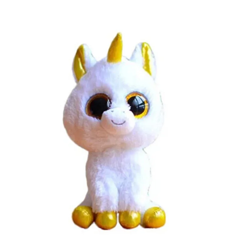 

15CM Ty Beanie Boos Big Eyes White Unicorn With Golden Horns Plushie Stuffed Animal Toys Bedside Doll Decor Child Birthday Gift