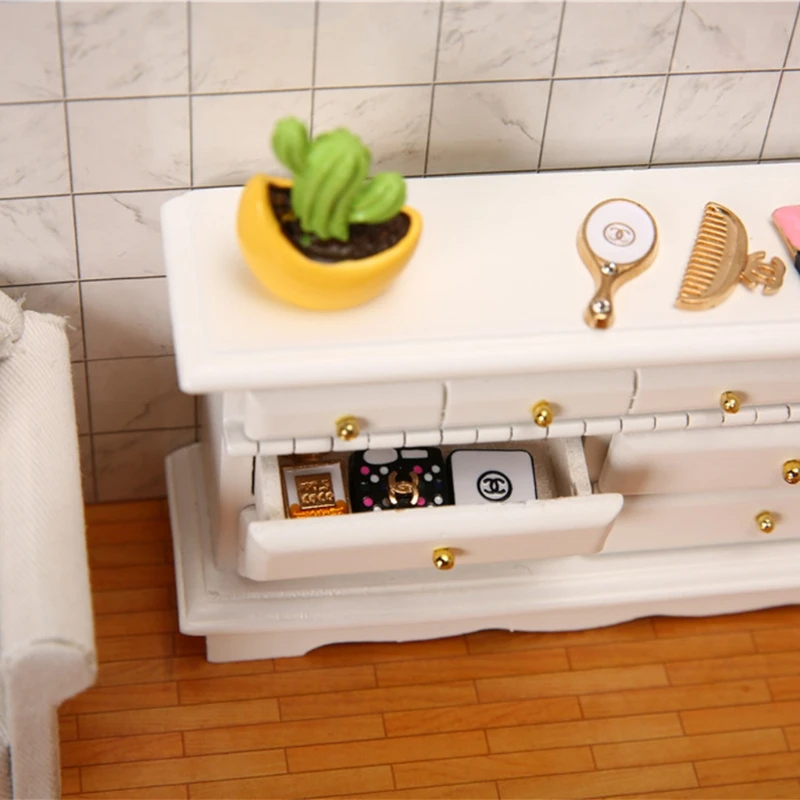 

European Mini 5-Drawer Cabinet Dresser 1/12 Dollhouse Miniature Bedroom Decor