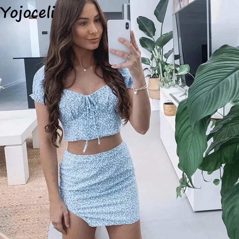 Сексуальное короткое элегантное платье Yojoceli с принтом Женский комплект из двух