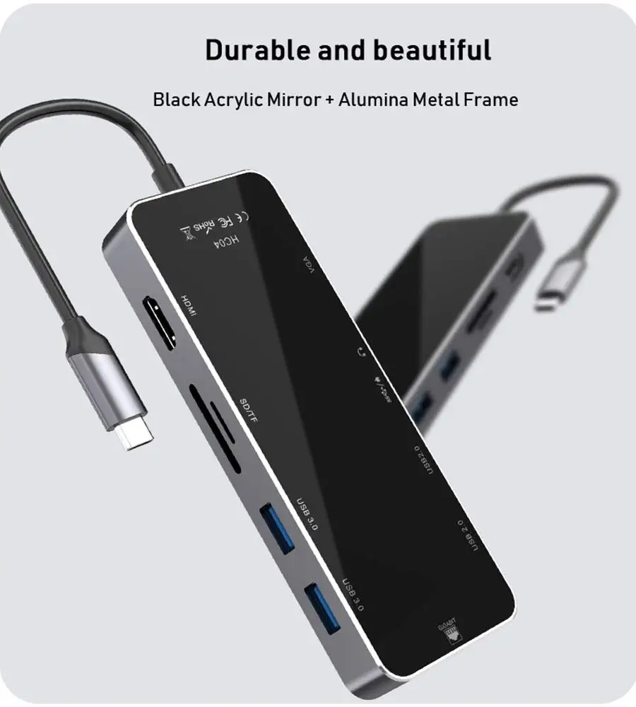 USB C док-станция адаптер 10-1 концентратор 1000 м RJ45 Ethernet 4K HDMI VGA 3 0 Порты PD QI