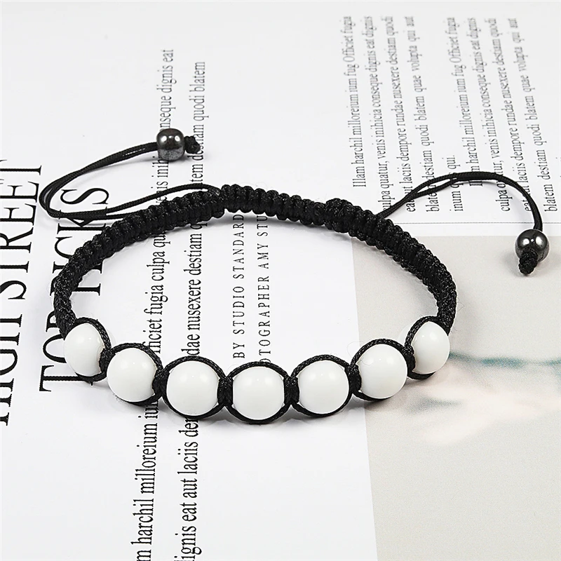 Горячая 8 мм белый фарфор натуральный камень Бусины Плетеный Браслет счастливая