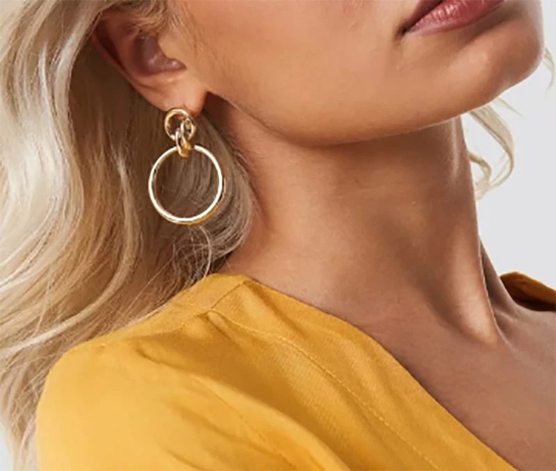 Yhpup Trendy Minimalist CCB Asymmetry Round Circle Gold Dangle Earrings Plated Gold Orecchini Statement Jewelry 925 Women Office
