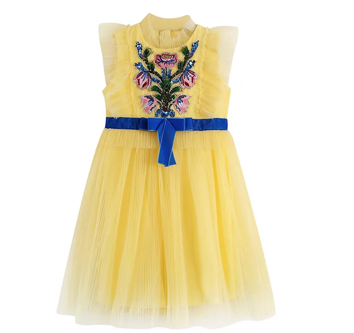 Платье для маленьких девочек с вышивкой феи вечернее желтое платье принцессы из