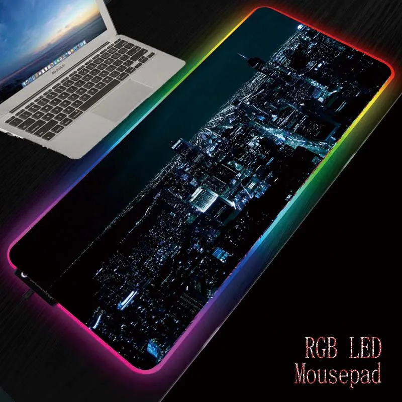 Mairuige фон с изображением ночного города пейзаж RGB светодиодный Большой Мышь Pad USB