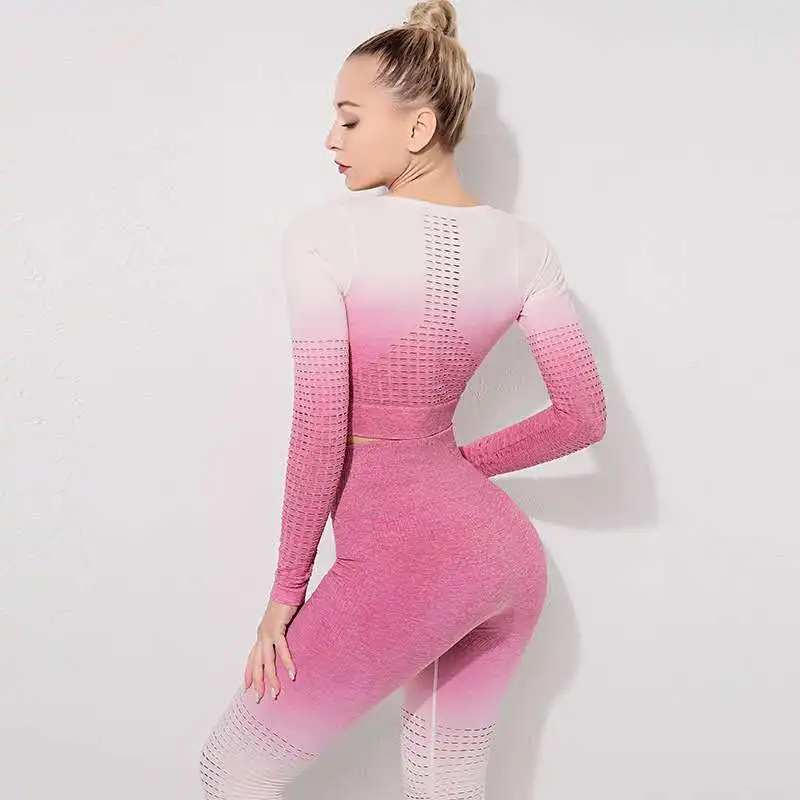 Омбре Набор для йоги спортивный бюстгальтер и леггинсы женский комплект одежда