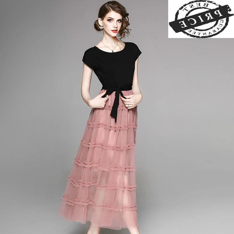 

Summer Dress Long Women Elegant Mesh Dress Maxi Party Clothes 2021 Black Pink Vintage Dresses Vestidos De Fiesta LWL16a5