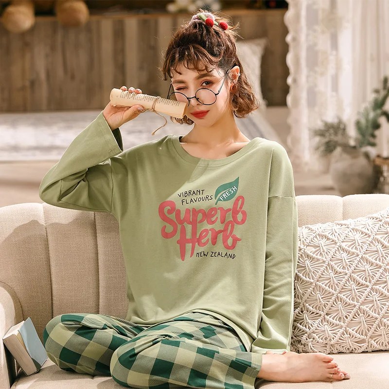 Весенне-осенние новые женские пижамные комплекты с длинным рукавом Женские