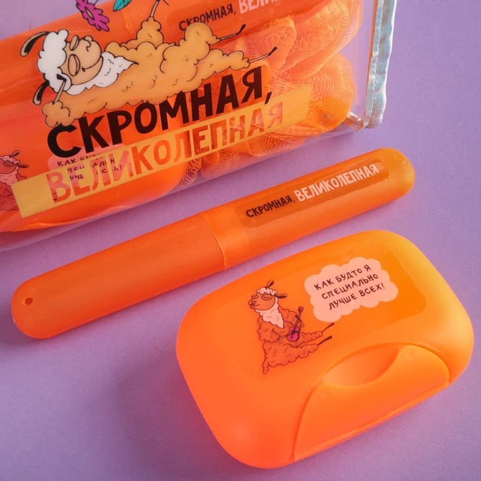 Набор в косметичке "Скромная. Великолепная" мыльница мочалка футляр для