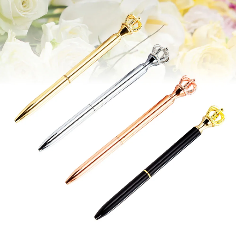 

4pcs Crown Head Pen Creative Beautiful Metal Pen for Girl Kid Child (Black, Electroplated Gold, Electroplated Rose Gold,