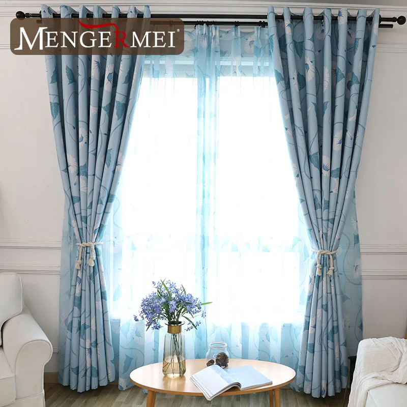 MENGERMEI занавеска Morning Glory синяя затемненная для гостиной оконная тюль детской