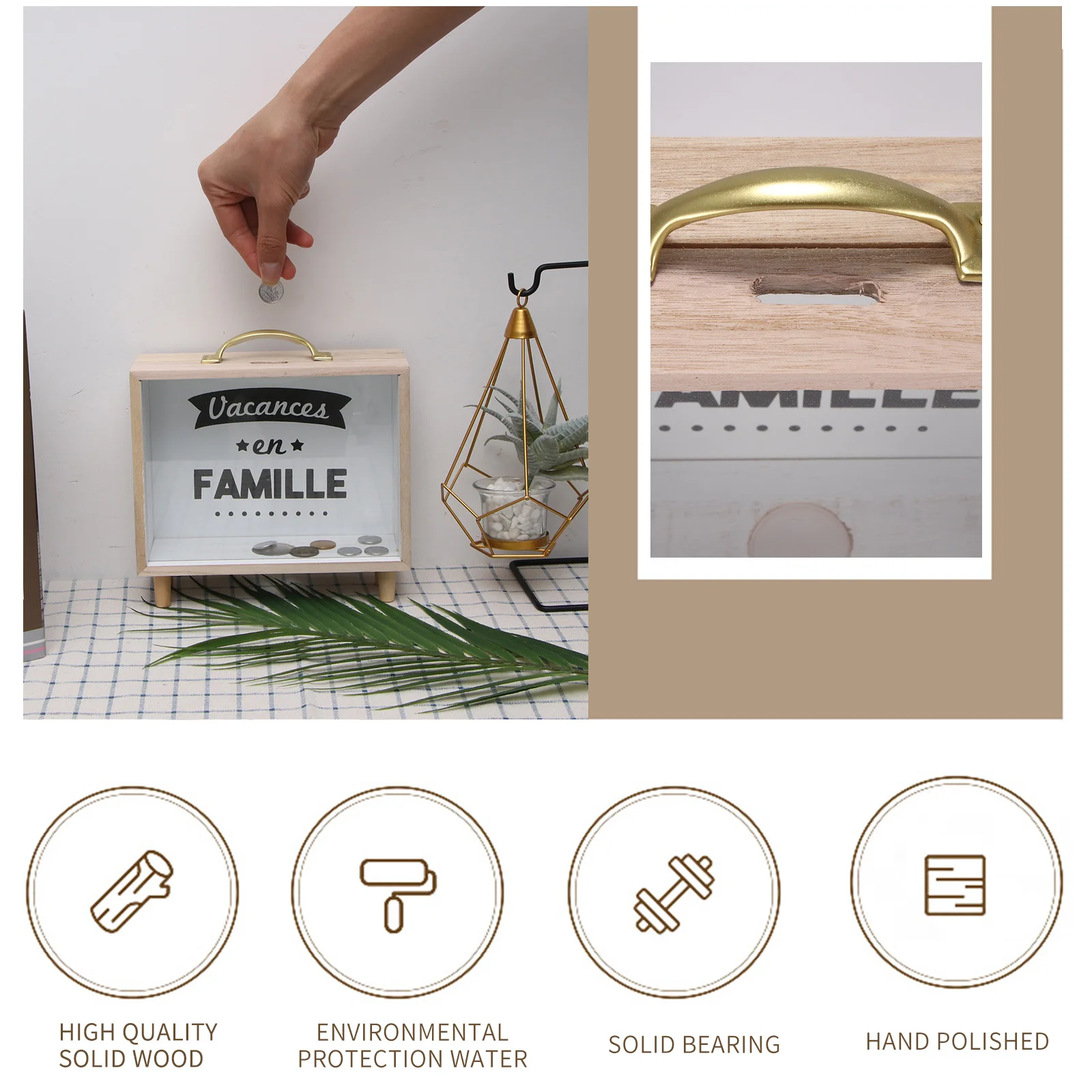 Деревянная поделка копилка контейнер домашняя прозрачная винтажная подставка с