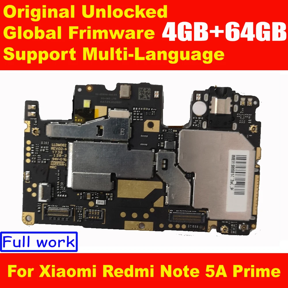 Оригинальная разблокированная материнская плата для Xiaomi Redmi Note 5A Prime 64 Гб с