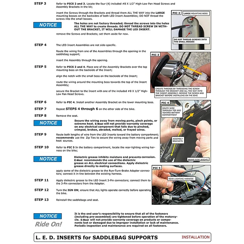 

Motorcycle LED Inserts Saddlebag Filler Support Taillight Running Light for Touring Road King Glide