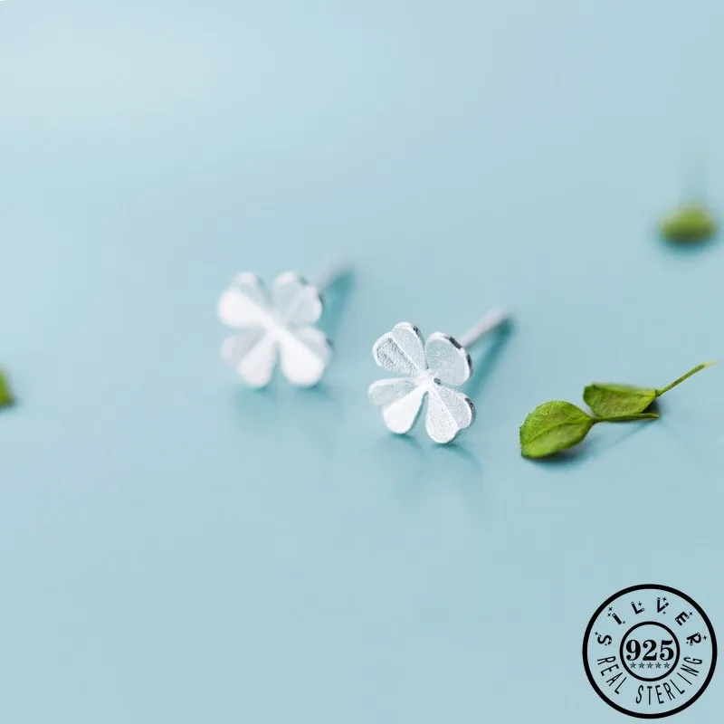 

925 Sterling Silver Small Four Leaf Clover Shape Earrings for Women Trendy Girls Korean Ear Studs Minimalist Fine Jewelry