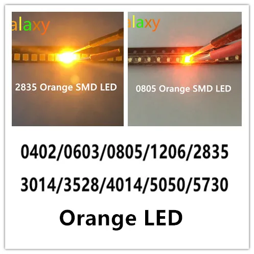 100pcs SMD 0402 0603 0805 2835 3528 1206 5050 5730 Diodo оранжевый светодиод супер яркий светодиодный