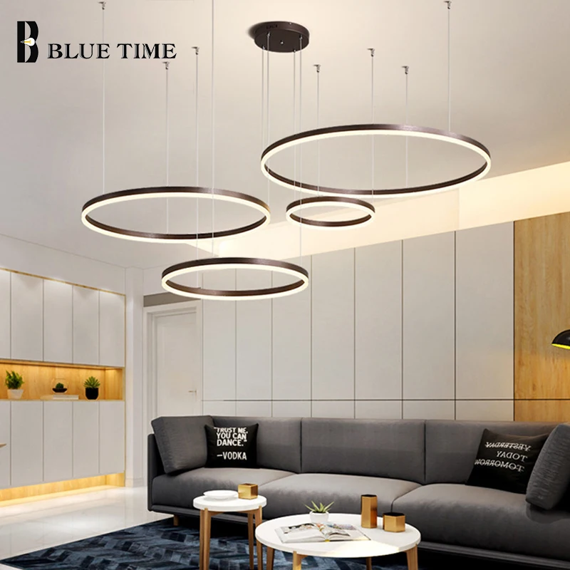 Скидка Современная светодиодная люстра 100 80 60 см, черная и Золотая и кофейная люстра, Подвесная лампа для гостиной, столовой, кухни, спальни