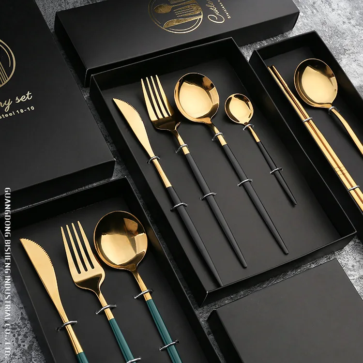Colorful Gold Cutlery Set Stainless Steel Dinnerware Knife Fork Spoon Flatware Western Tableware | Дом и сад
