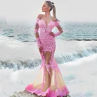 Женское вечернее платье с открытыми плечами, Элегантное Длинное Платье-Русалка с V-образным вырезом, модель 2020 на заказ, кружевные аппликации Формальные