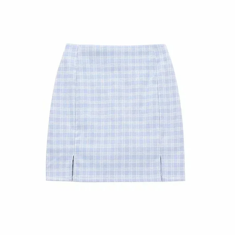 Ретро французская Сексуальная клетчатая юбка с высокой талией и двойным