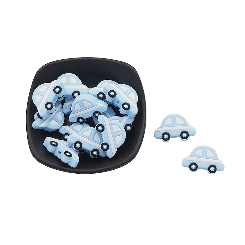 Blue Chengkai 10 шт. силиконовый Прорезыватель автомобиль бисер DIY детское кольцо для соски Прорезыватель сенсорные ювелирные изделия мультфильм бусины BPA бесплатно - Цвет: Blue