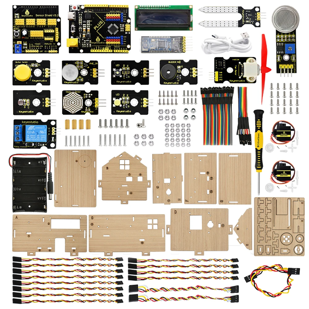 Русский учебный набор Keyestudio Smart IOT Home Kit with PLUS Board for Arduino Starter DIY Projetcs STEM Programming /CE Compliant.