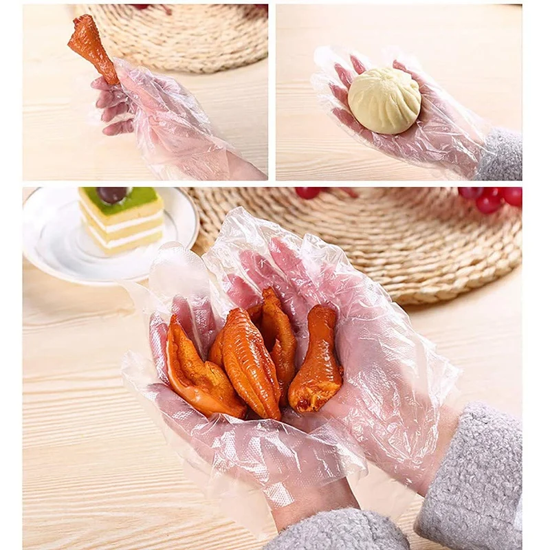

200 Disposable Transparent Plastic Gloves, Latex-Free, Food Preparation Safety Gloves, Suitable for Cooking, Food Processing, Ga