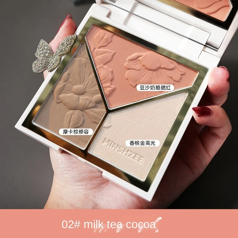 

Three-Color Highlight Trimming Plate Pearly Matte Nose Shadow Shadow Silhouette Blush All-In-One Create a Small Face