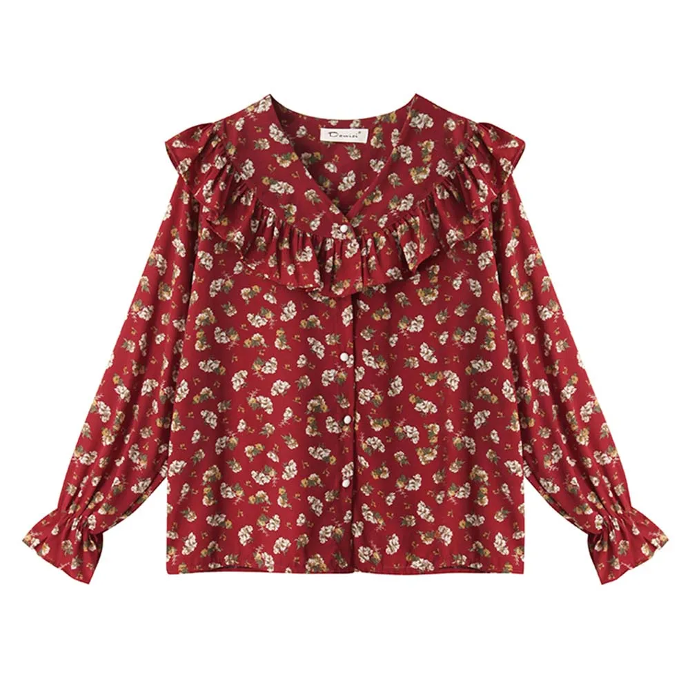 Блузка женская шифоновая с длинным рукавом весна лето|Блузки| |