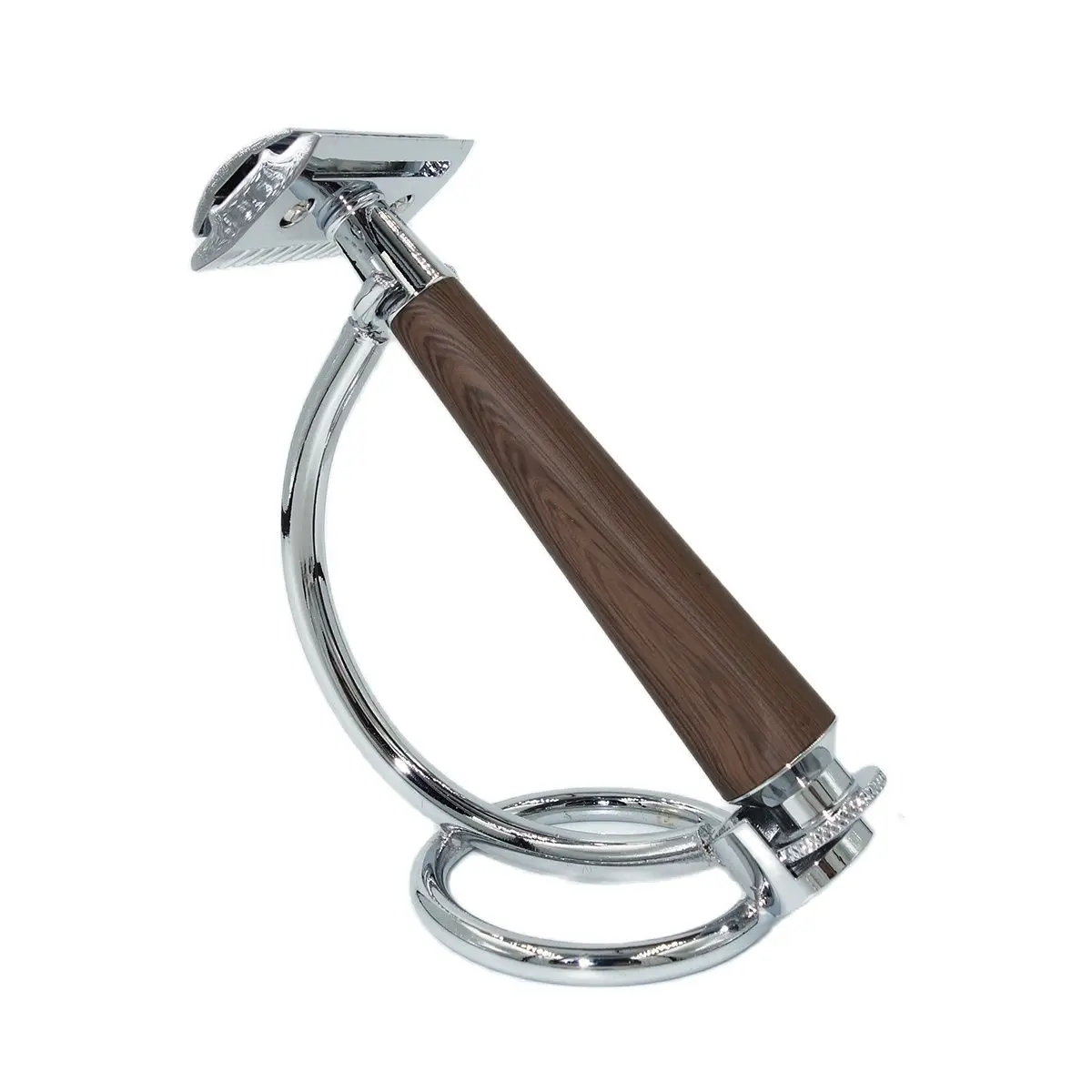 Double Edged Safety  Razor Wood Grain Handle Shaving Set Wit