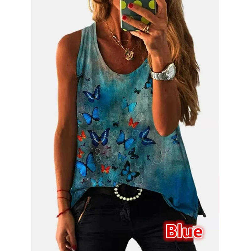 

Summer New Fashion Casual Round Neck Print Vest Top Women's Loose Short Sleeved T Shirt Plus Size Clothing