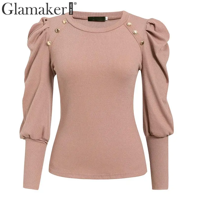 Женский трикотажный пуловер на пуговицах Glamaker элегантный офисный цвета хаки с