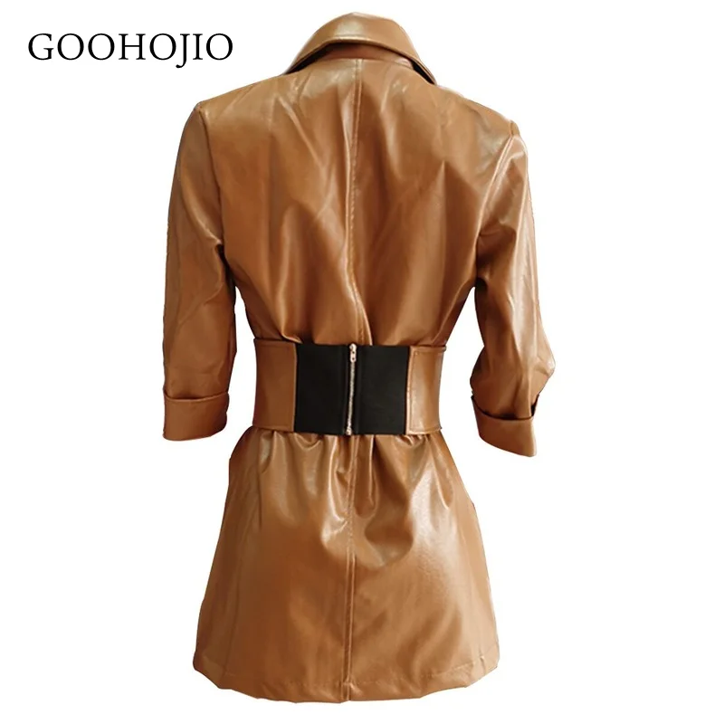 

GOOHOJIO 2021 New Spring Autumn Temperament Women Leather Dress Pu Leather Dress Women Fashionable Pu Leather Dresses for Women