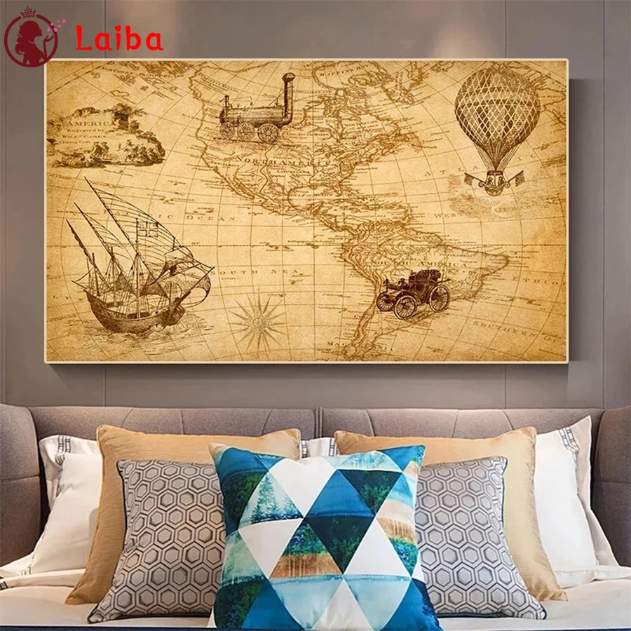 

DIY Diamond Painting Hot selling home art retro world map Full Square Diamond Embroidery Cross Stitch sets Mosaic Handmade Gift