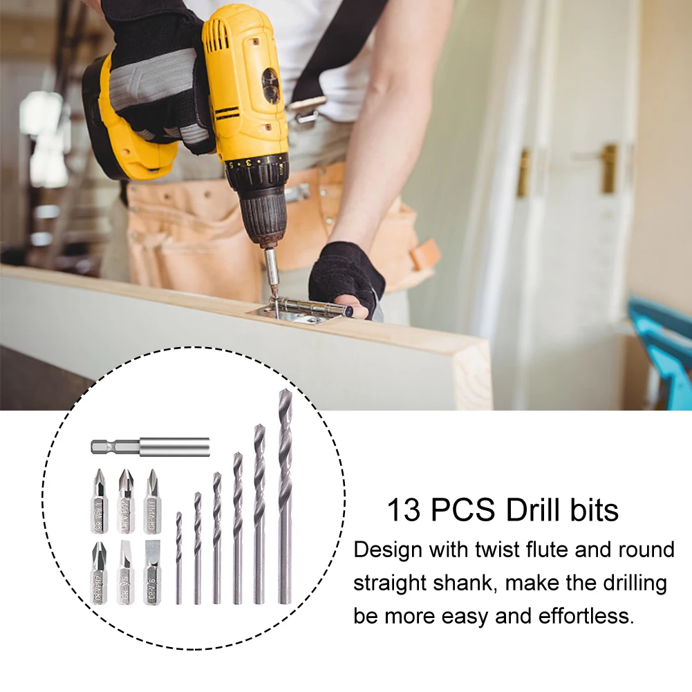 

13pcs Accessories Power Tool High Speed Steel Portable With Box Durable Hardware Home Twist Drill Bit Set Woodworking Combined