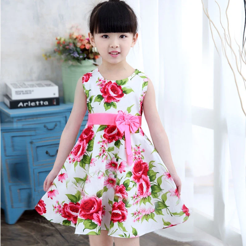 

Summer Kids Floral Sleeveless A-Line Princess Dress For Baby Little Girls Bowtie Bohemia Beach Dress Vestidos Outfits Clothing