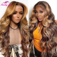 427 highlight wig brazilian body wave wig lace front human hair wigs transparent 13x1 lace wig honey blonde ombre color 180
