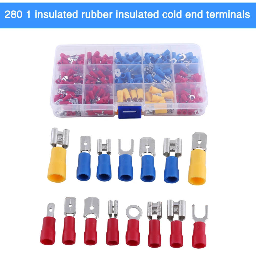280 pcs Cable Lugs with Assortment Box Auto Connector Flat insulation keeps wires from bending car Accessories | Автомобили и