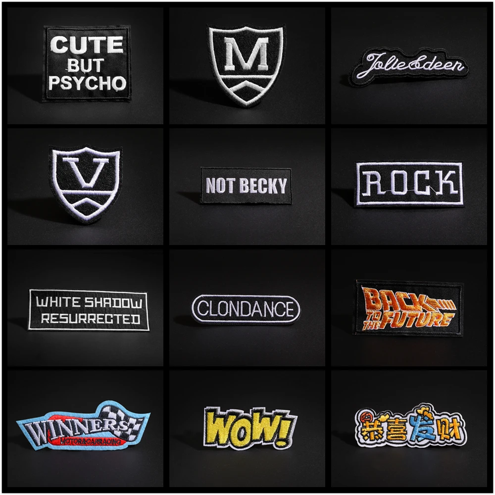 Цвет китайские иероглифы черного цвета с надписью и принтом вышитые патчи для