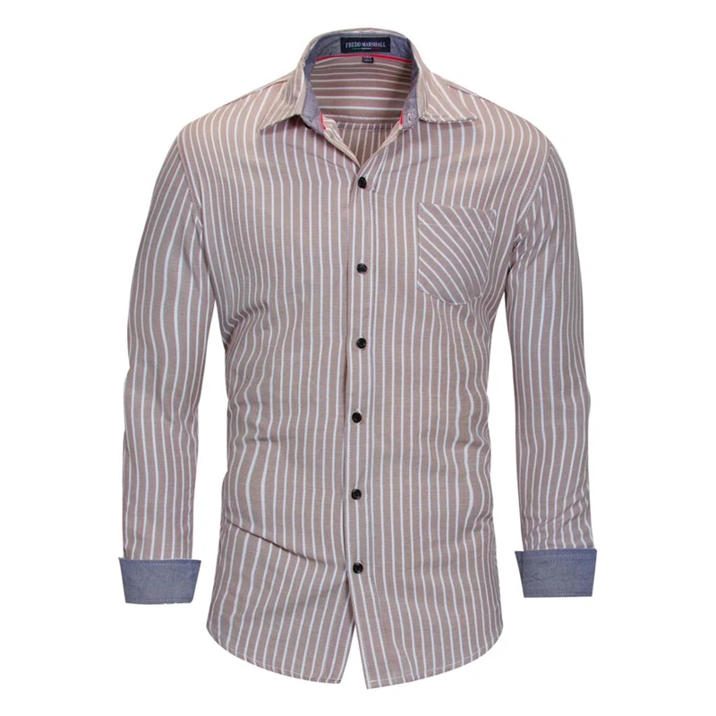 Мужская хлопковая рубашка в полоску с длинным рукавом европейском стиле | одежда