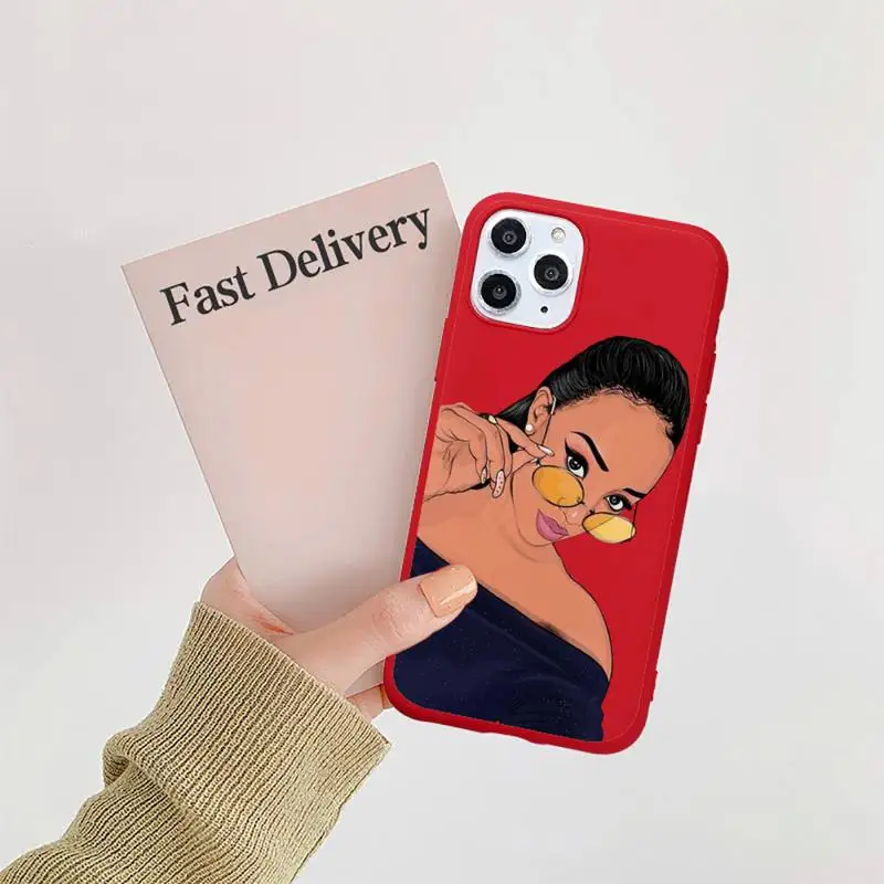 

Melanin Poppin African Black Girl Phone Case Candy Color Red for iPhone 11 12 pro XS MAX 8 7 6 6S Plus X 5S SE 2020 XR