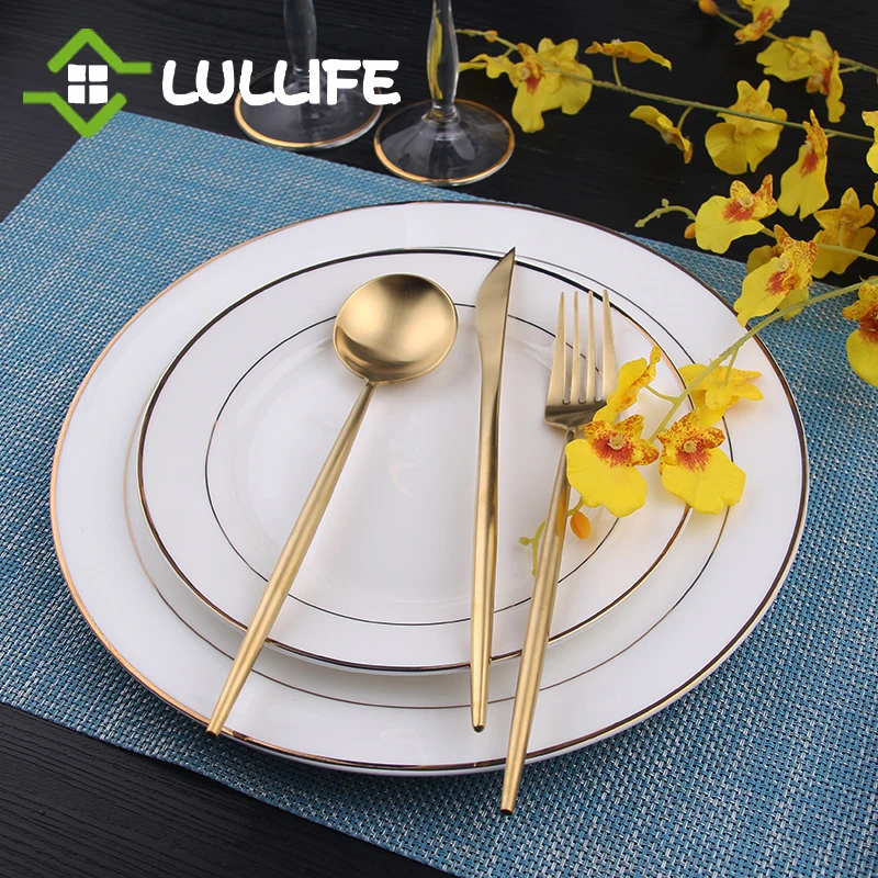 6/8/10 дюймов золотой край Китай кости обеденные тарелки блюда и наборы суп торт