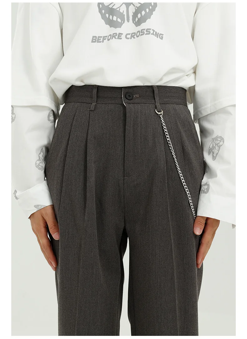 

Men Contain Chain Loose Casual Straight Suit Pants Male Streetwear Fashion Vintage Suit Long Trousers