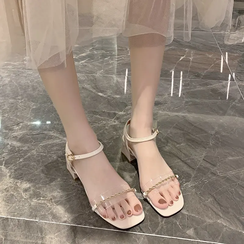 

Black Platform Sandals Block Heels Female Shoe Med All-Match 2021 Women's Espadrilles Chunky Girls Clear Fashion Medium Comfort