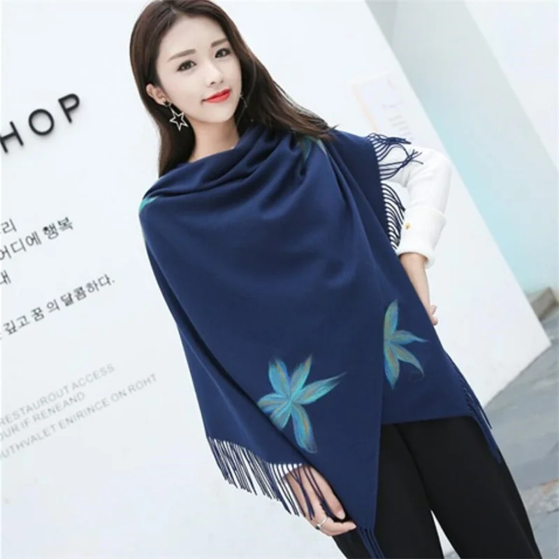 

Роскошный женский кашемировый шарф модные стильные шарфы с бахромой осень-зима теплый однотонный Универсальный женский шарф с цветами